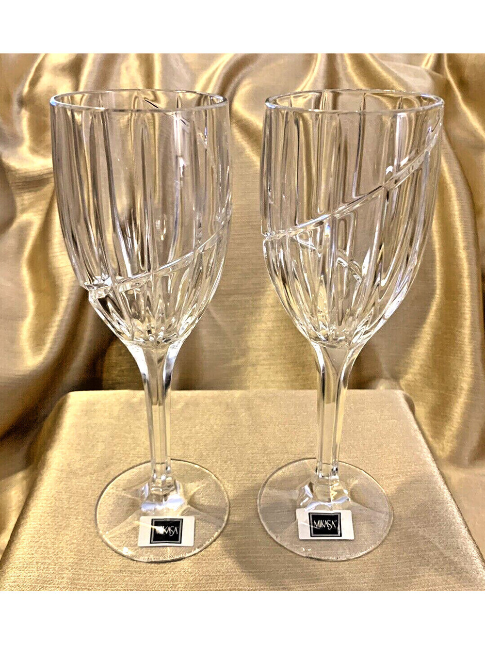 NWT Mikasa Uptown Crystal GERMAN Made Water Goblets 9" VTG 90s 2-Piece Swirl